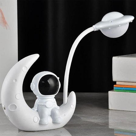 Tegneserie astronaut astronaut måne soverom lampe LED skrivebordslampe to moduser varig øyebeskyttelse oppladbar trådløs nattbordslampe for familiens 