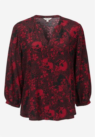 Cellbes of Sweden - Vävd, mönstrad blus - röd / svart / mönstrad - för damer - 38/40
