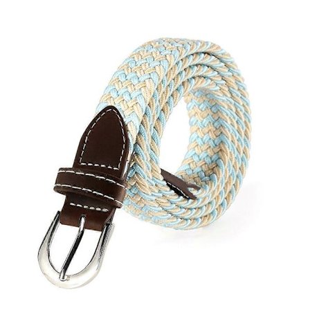 Flettede elastiske belter for menn, elastiske vevde golfbelter for menn/kvinner/juniorer med flerfarget - Beige og blå [DB] beige og blå
