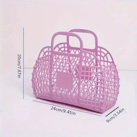 Bærbar oppbevaringskurv i plast, strandveske, enkel reiseoppbevaringsveske rosa