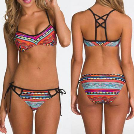 Sexig Baddräkt För Kvinnor 2-delad Strandbaddräkt Med Printed Baktill