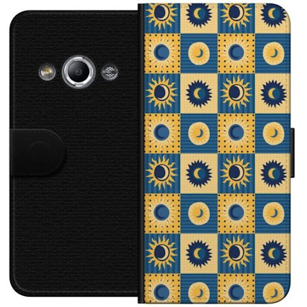 Kompatibel Tegnebogsetui til Samsung Galaxy Xcover 3 Symmetrisk rutedesign med sol og måne i gul og blå retrostil