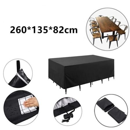 Utemøbeldeksel for hage, Rektangulært møbeldeksel, 260*135*82cm, Svart