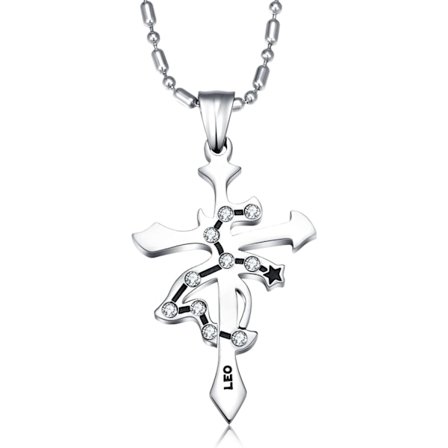 Wekity Men's Stainless Steel CZ Horoscope Zodiac 12 Constellation Cross Pendant Necklace Birthday Gift