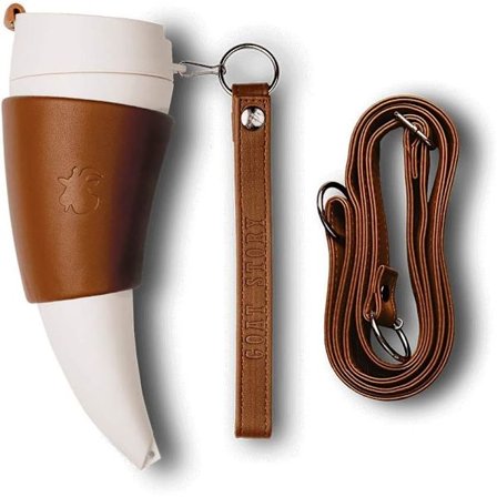 Kaffemugg, plast, brunt äkta läder unik flaska