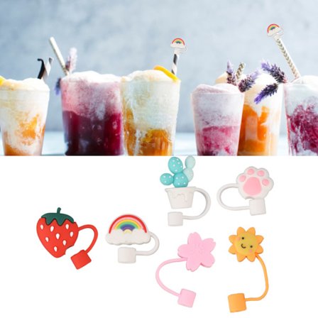 6 stk. Halmdekselhette Søt Tegneserie Gjenbrukbar Silikon Topper Drikketips Lopp Type B