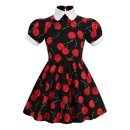 Pige Kjole med Kort Ærme, Vintage Blomsterprint, 50'er Polka Dot Swing