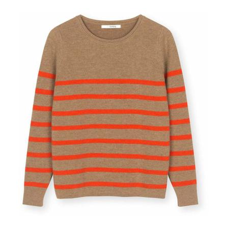Sibin/Linnebjerg Piper strik camel/strong orange - SibinLinnebjerg - Strib, L Brun, Dame Striktrøjer