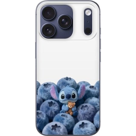 Kompatibelt Mobildeksel til Apple Apple iPhone 17 Pro Søt blå karakter blant blåbær med bamse i mykt og lekent illustrasjon