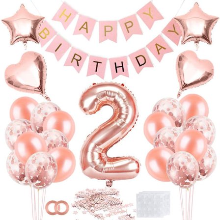 2 bursdagsjenteballonger, rosegullballonger 2, 2 år gammel bursdag