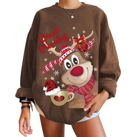 Festlig julegenser for kvinner med kaffetrykk [GPA]