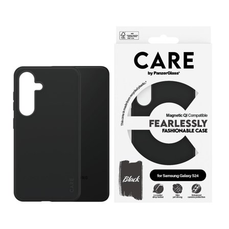 CARE by Panzer Fashionable Case Black w. Qi Compatible Samsung Galaxy S24 PanzerGlass - High quality tempered glass screen protector