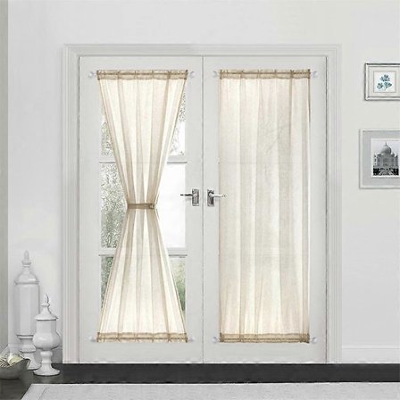 Beiget ranskalaiset oviverhot, keinotekoinen pellavainen läpikuultava voile-verho, auringonvaloa suodattavat yksityisyyttä suojaavat sivuverhot 