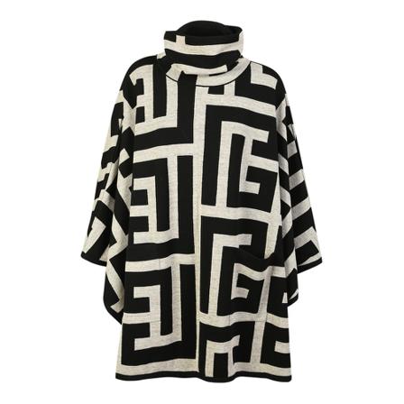 Balmain, poncho with iconic mosaic monogram print Czarny, Kobieta, Rozmiar: M