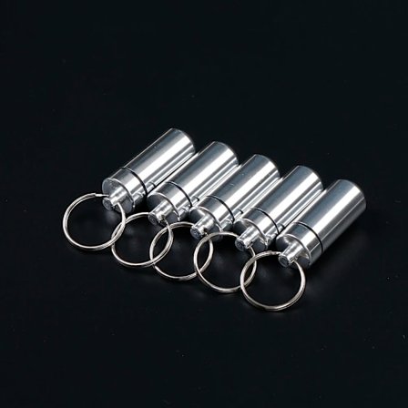 1/5st Hot Sale Pillbox Nyckelring Pillerburk Vattentät Aluminiumprofil Medicin Pillerbehållare Flaskhållare Medicinbehållare