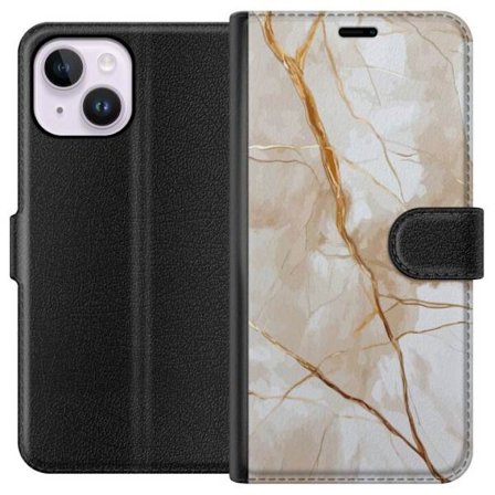 Kompatibel Tegnebogsetui til Apple iPhone 14 Plus Hvid marmor med guldfarvede årer, elegant og stilren design med en luksuriøs fornemmelse, perfekt
