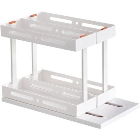 Liukuva maustehylly, 2 kääntyvää laatikkoa, laajennettava muovinen maustehylly kaapin lisävaruste keittiöön ja kylpyhuoneeseen, valkoinen