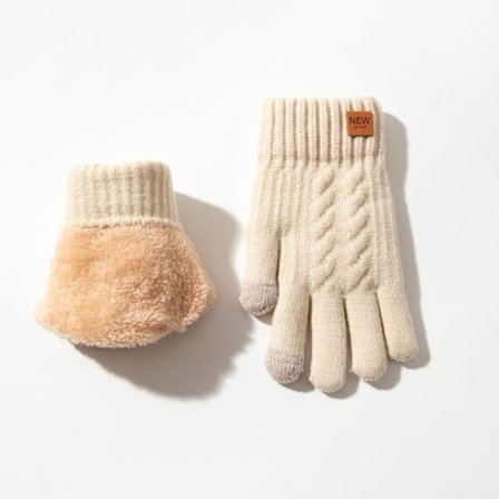 Termiske touchscreen-handsker, vindtætte strikkede handsker, Beige