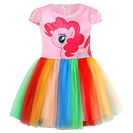 Little Pony -tyttöjen mekko, kesä, söpö sarjakuva, sateenkaariverkko, muoti, prinsessa, vauvan mekko, syntymäpäivälahja, 2–8-vuotiaille lasten 