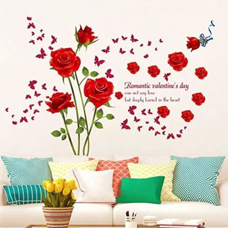Røde roser blomster vægklistermærker hjem indretning romantisk pige bryllup værelse indretning aftagelige vinyl klistermærker kunst plakater
