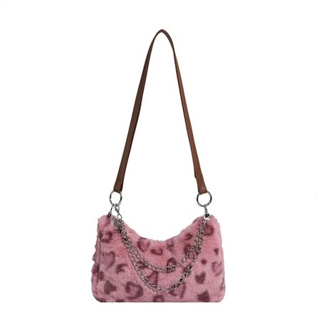 Pink leopard print plys pude taske - Fashion plys kæde taske - Enkelt skulder crossbody taske