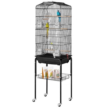 Fuglebur - DUOKU - 62 po - Åben med Rullestøtte - Plads til Papegøjer - Sort