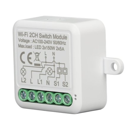 Wifi-sovelluksen kaukosäätimen kytkinrelemoduuli WiFi 2CH valokytkimen moduuli Tuya AC 100-240V