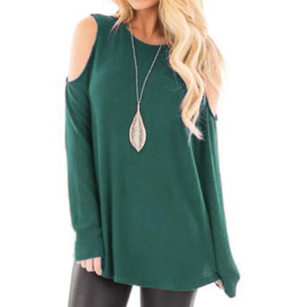Damer Med Rund Hals, Off Shoulder Pullover Enfärgad Tunikablus