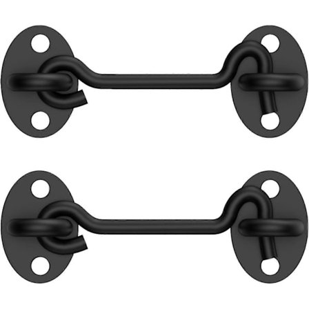 2-pakning lås for låvedør, 4 svarte krok- og øyelåser med skruer RPU