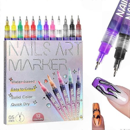 3D Neglekunst Penne, 12 Farver 0,5 mm Neglekunst Penne til DIY Negledesign, Prikker & Liner Tegning[D]