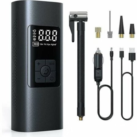 Genopladelig trådløs dækpumpe med 6000mAh batteri - Bærbar elektrisk luftpumpe til bil og cykel, automatisk stop.