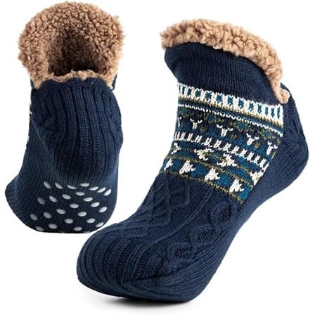 Slippersokker til mænd og kvinder, bløde sokker med skridsikre dutter, fleeceforede, termisk støtte, julegave S 35-39