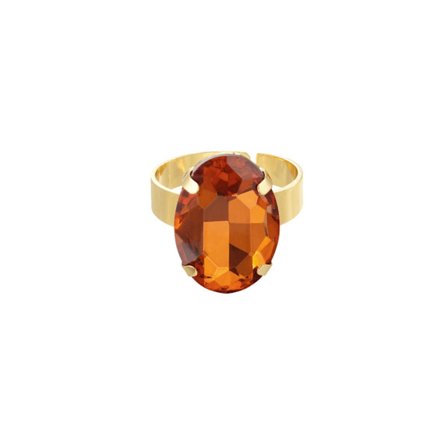 Statement Guldpläterad Ring & Oval Glaspärla - Justerbar -Orange