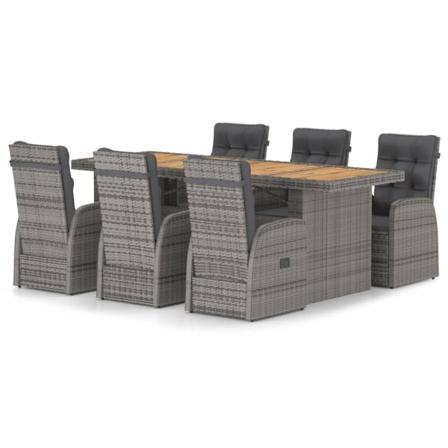 Vidaxl Matgrupp För Trädgården Med Dynor 7 Delar Konstrotting Gr Grå