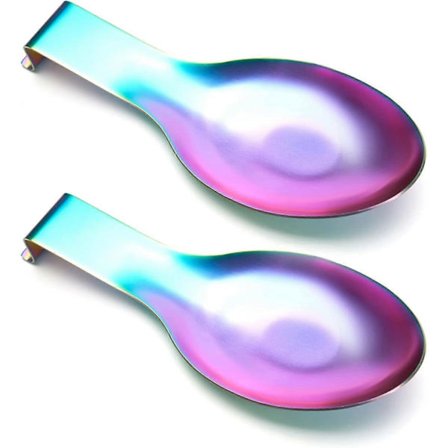 2 st Skedstöd i rostfritt stål för köksbänk, matlagningsredskap, sked, slevhållare för spishäll, rostbeständig, stor storlek (Regnbåge)