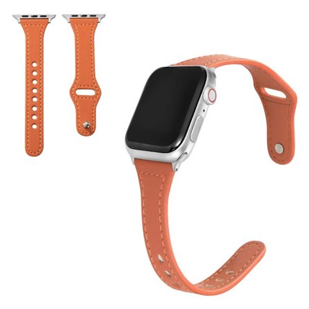 Apple Watch Series 6 / 5 40mm button snap genuine leather watch band - Orange