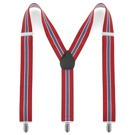 Bretelle con cuciture rosse, bianche e blu per uomini - Bretelle con clip