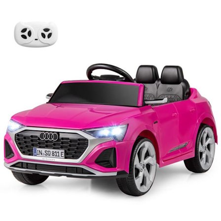 Lasten sähköauto COSTWAY Audi License Kaukosäädin & Valot & Musiikki 3 Nopeutta Pehmeä Start 98x49x43CM Pinkki