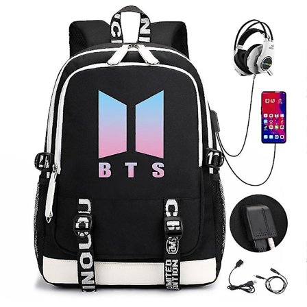 Bts Reppu USB Ladattava Reppu Suuri Kapasiteetti Opiskelijan Koululaukku