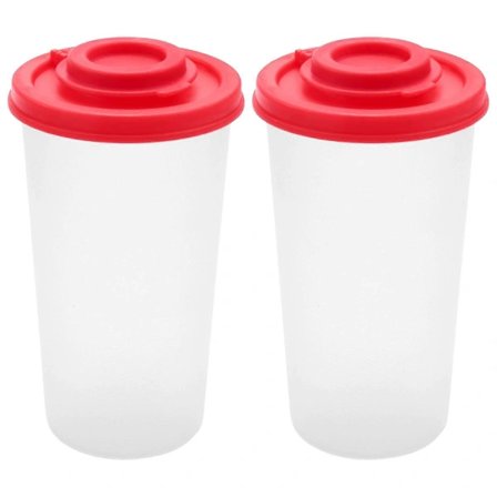 【PP】2 Salt- og pepperstrøere, fuktsikre, saltstrøere med røde lokk, lufttette krydder i plast