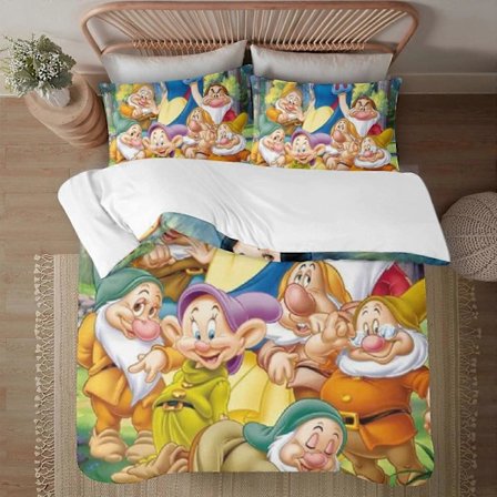 v5922 Sengetøj Sengesæt Snehvide og de Syv Små Dværge 3-delt Sengesæt 1 Dynebetræk + 2 Pudebetræk til Børn Drenge Piger Voksen Tegneserie Varmt Sødt