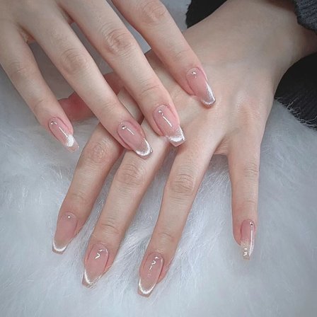 24stk/eske French Cat Eye False Nail Nude Diamond Fake Nail