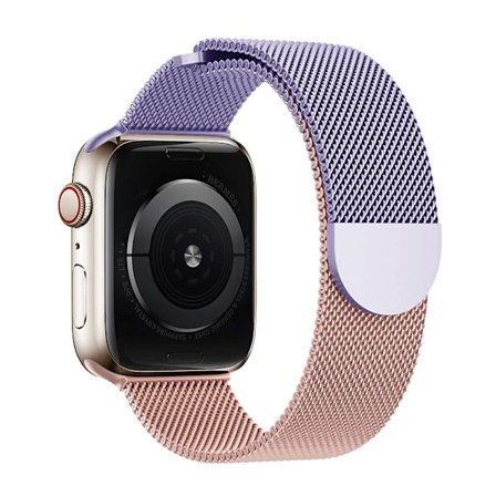 KALEBOL Milanese klockarmband Apple Watch Series 10 46 mm armband i rostfritt stål - Lila + Rosa