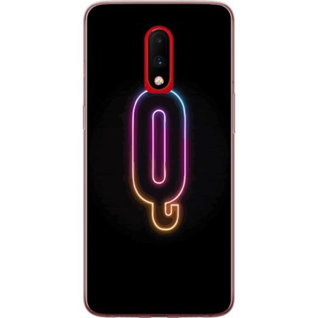 Kompatibel Mobilcover til OnePlus OnePlus 7 Minimalistisk neonbogstav Q i lyse farver mod mørk baggrund