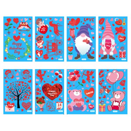 8 Ark Elektrostatisk Vægklistermærker Nisse Vinduesklistermærker Glas Køleskab Klistermærker Mærkater til Valentinsdag