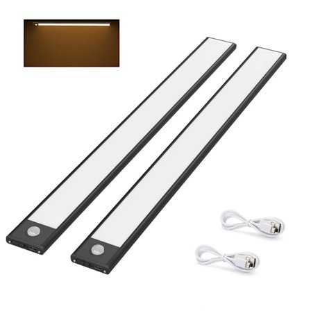 2 stk LED-skaplys 40 cm oppladbart varmt hvitt 3000K svart