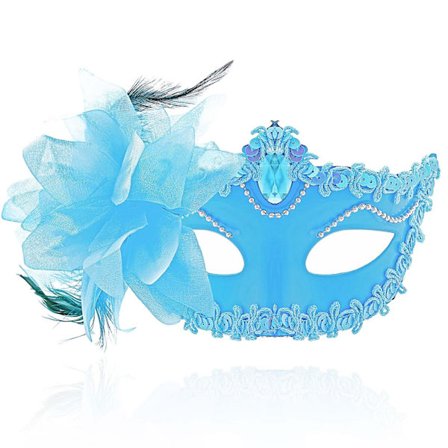Elegant blomstermaske i venetiansk stil, blå blonde-maskerade ansiktsmaske for kvinner, perfekt for ball og Mardi Gras
