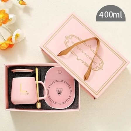 (Rosa) Keramisk krus - Rosa - 55 grader - Isolert - Hold varm-funksjon - Kadett gavesett