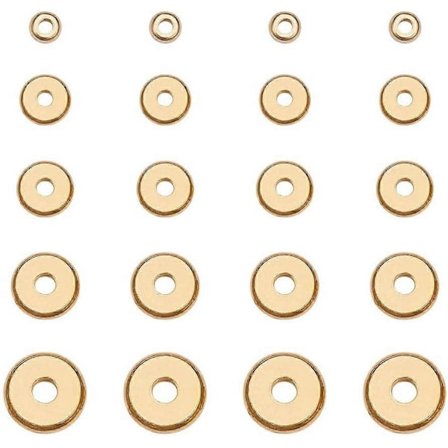 250 stk. 5 Størrelse Flat Runde Gyldne Messing Skive Rondelle Spacer Perler Smykker Metall Spacere
