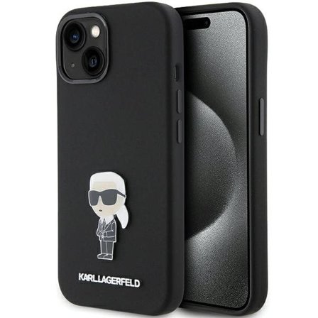 Karl Lagerfeld Silikoni Ikonik Metal Pin tapauksessa iPhone 15 - musta